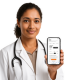 Dr. Maria Rodriguez with GlucoMate reports interface